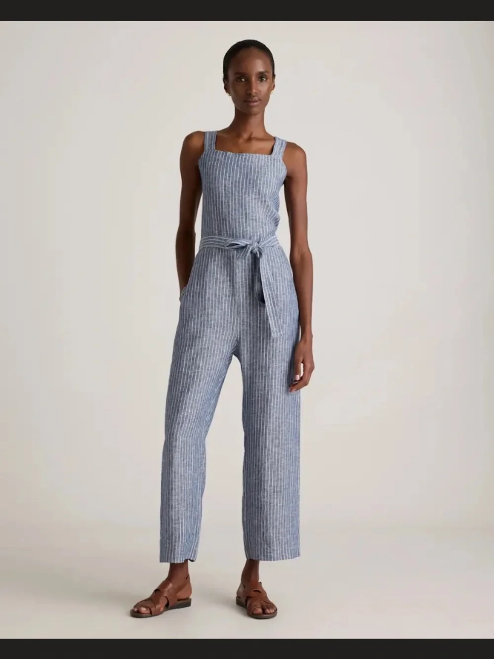 Quince European Linen Jumpsuit - Chambray Stripe - Size Small